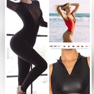 NWT Alexis Ren Tasmin Jumpsuit, Crop Top, and Red Bodysuit Set Size S